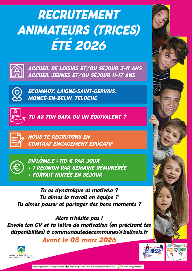Affiche de l'annonce du recrutement des animateurs pour l'été 2026