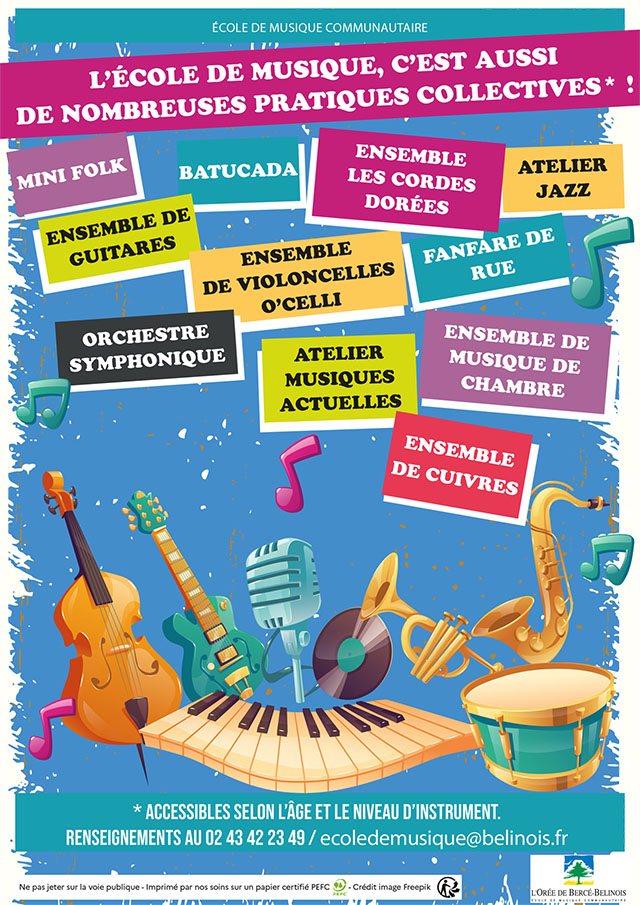 Affiche sur les pratiques collectives enseignées à l'école de musique communautaire en date du 26-01-2026