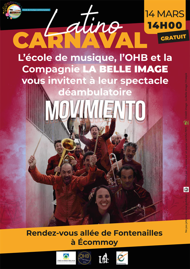 Affiche sur le concert Latino Canaval Movimiento en date du 14 03 2026
