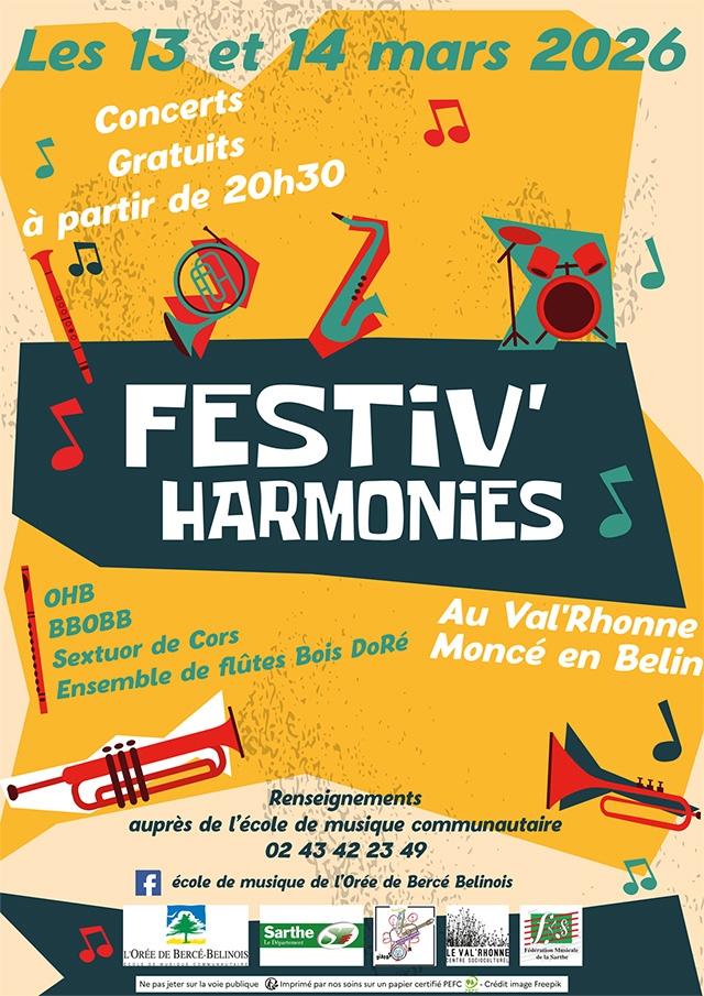 Affiche sur le Festiv'Harmonies du 13 et 14 mars 2026