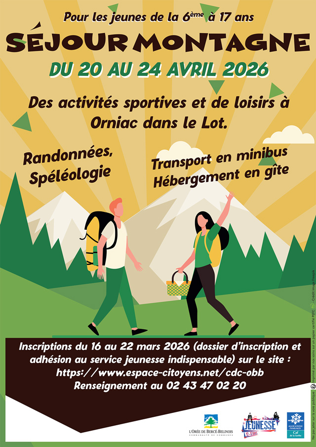 Affiche sur le séjour montagne d'avril 2026 organisé par le service jeunesse