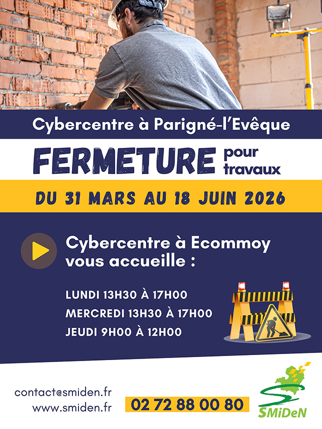 Affiche de fermeture du cybercentre à Parigné-l'Evêque