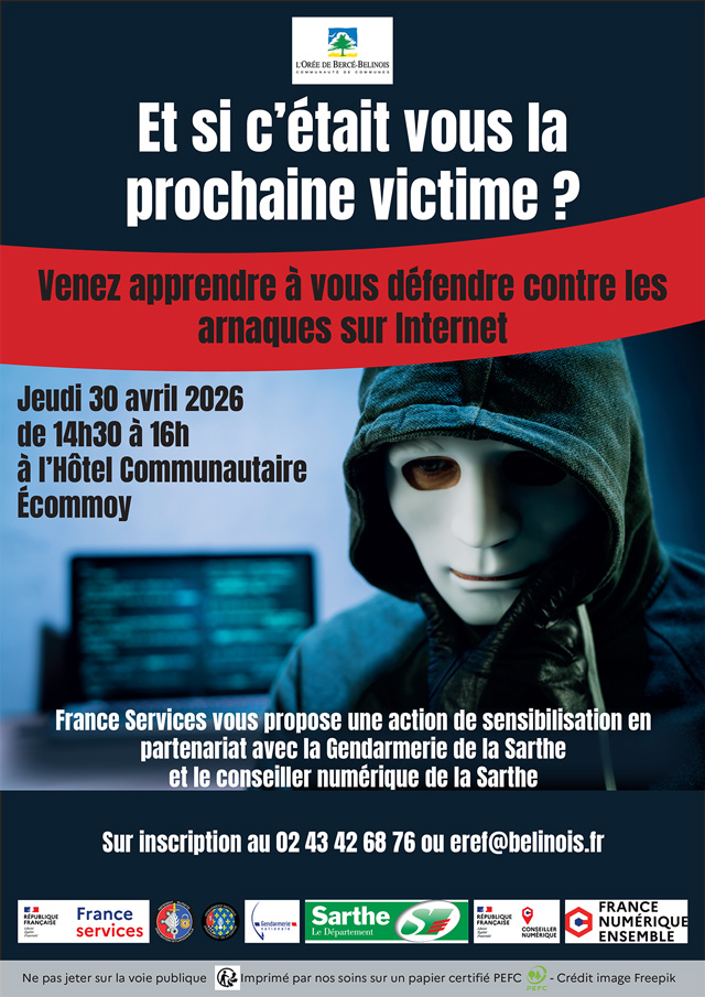 Affiche sur la sensibilisation des arnaques sur internet en date du 30-04-2026