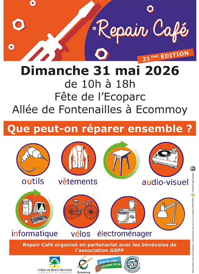 Affiche sur le Repair Café en date du 31 mai 2026