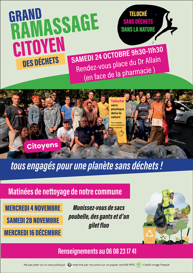 Affiche sur le ramassage des déchets asso Teloché en date du 24-10-2026